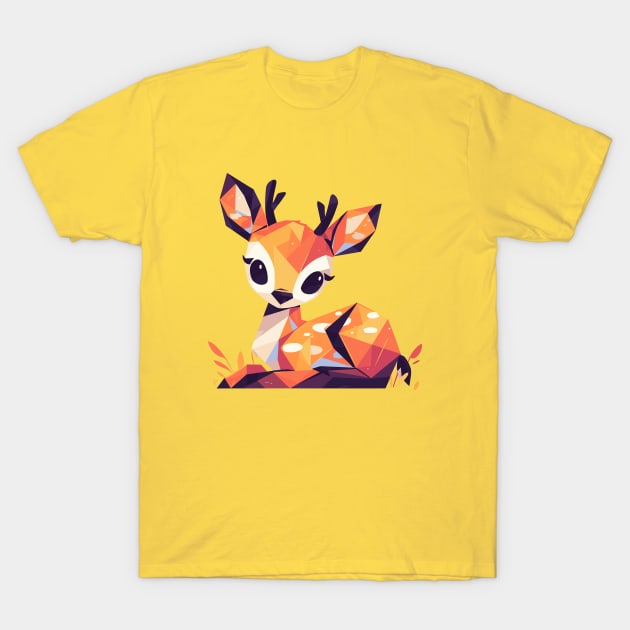 Geometrical Colorful Fawn. Adorable Mosaic Cute Kawaii Simple Animal Deer T-Shirt by SappiDigital